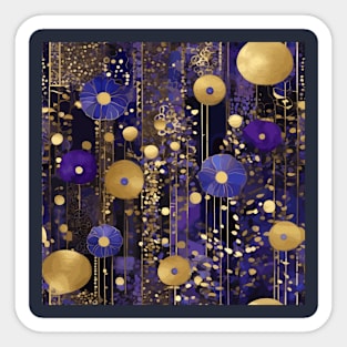 Blue and Gold Abstract Flower Garden After Klimt Sticker